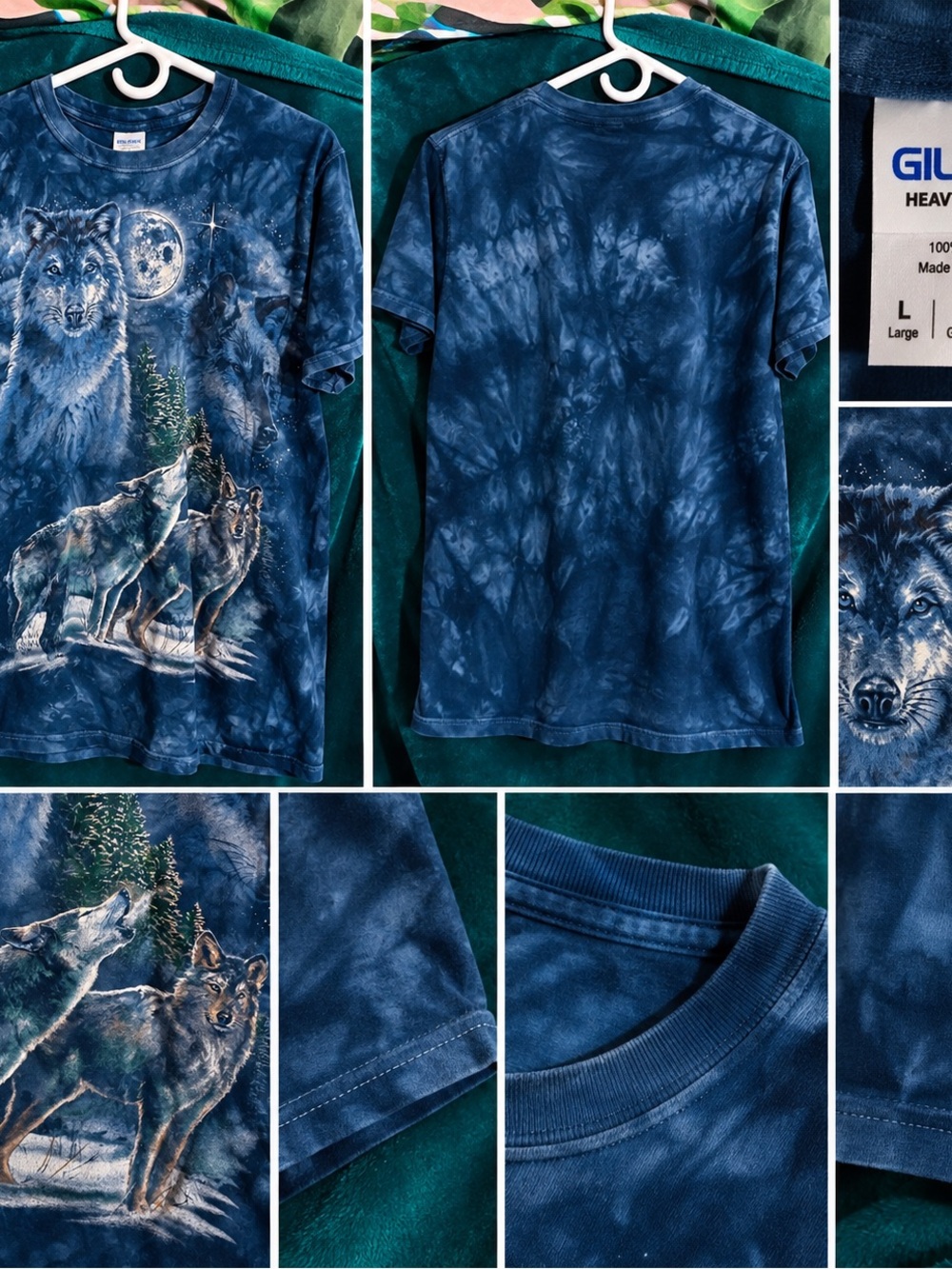 Gildan Blue Tie-Dye Wolves Graphic Short Sleeve Tee